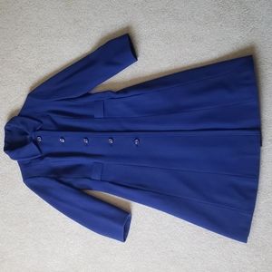 GUC Fashionbilt Long Cobalt Blue 100% Wool Coat, Size S.